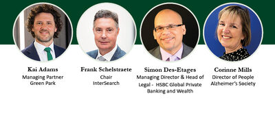 Image showcasing the speakers of a panel discussion recording discussing; how do leaders create a purpose driven workplace and reduce attrition. Session from the Green Park Global Talent Conference.